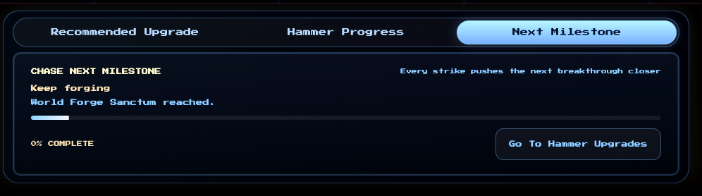 PocketForge next milestone screen